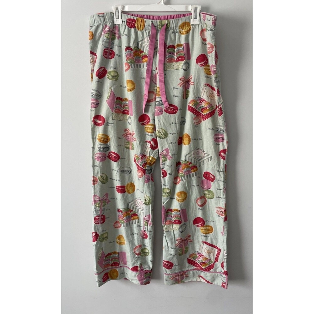Nick & Nora JE T'AIME MACARON French Macaroon Cotton Flannel Pajama Pants Large
